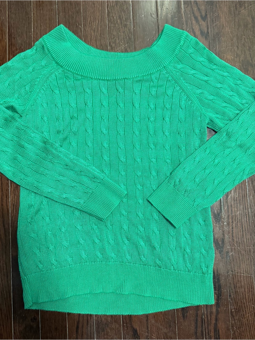 Lauren Ralph Lauren Sweater Womens Large Green Cable Knit Boat Neck Cotton Blend